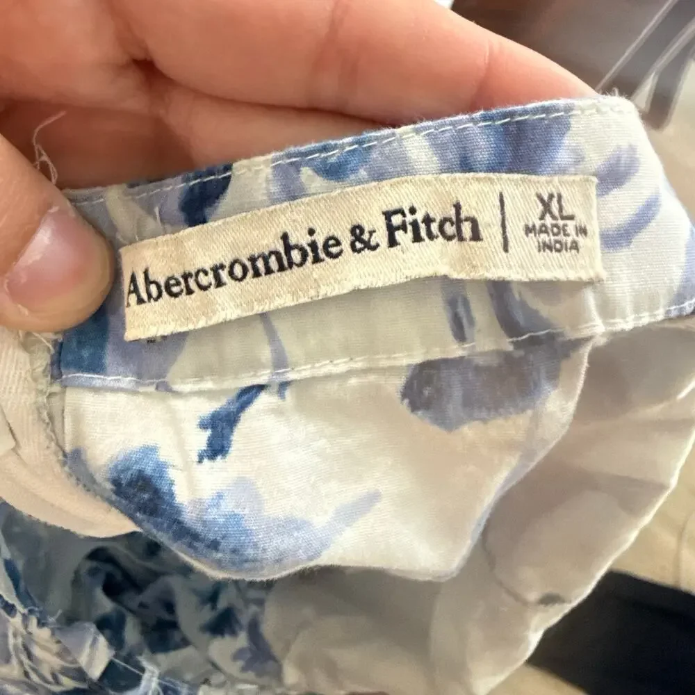 Abercrombie & Fitch Strappy Plunge Corset Maxi Blue White Floral Maxi Dress XL